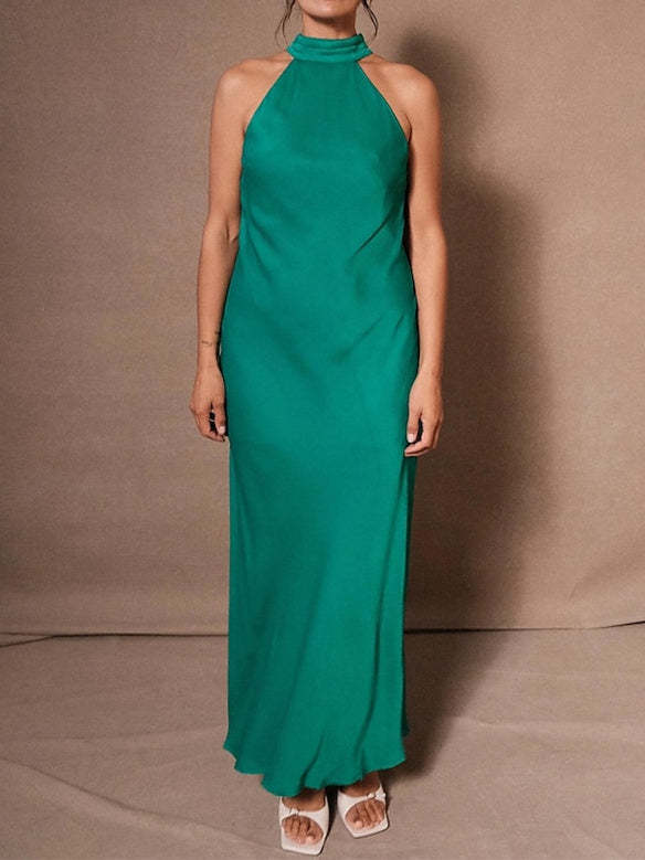 Sleeveless Ankle-Length Halter Neck Wedding Guest Dress