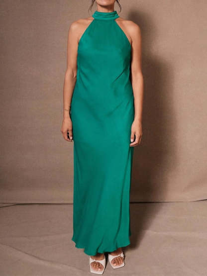 Sleeveless Ankle-Length Halter Neck Wedding Guest Dress