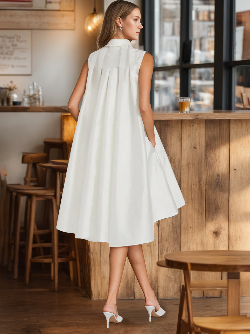 Asymmetrical Sleeveless A-Line Wedding Dress with Jewel Neck and Bowknot