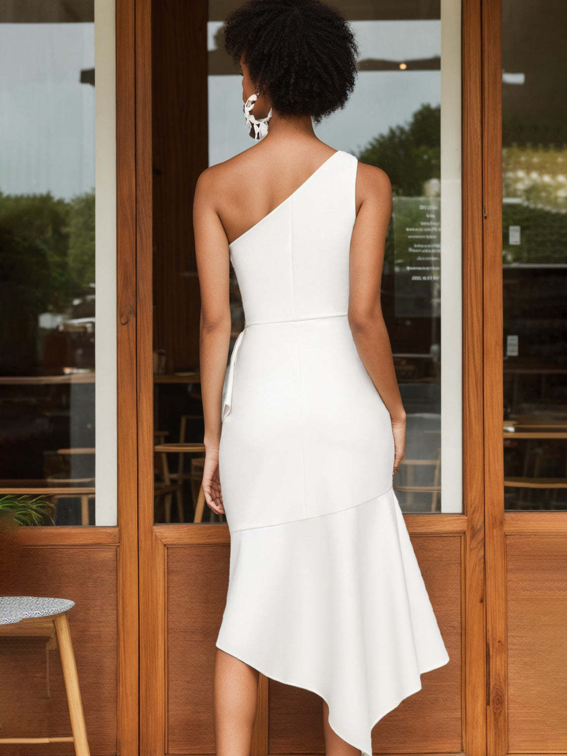 Asymmetric One-shoulder Sleeveless Wedding Dress with Ruched Sheath/Column Design