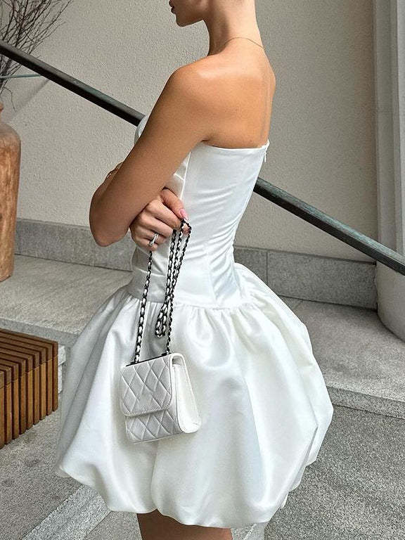Elegant Strapless Mini A-Line Wedding Dress with Pleats