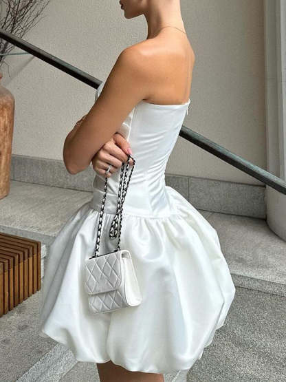 Elegant Strapless Mini A-Line Wedding Dress with Pleats