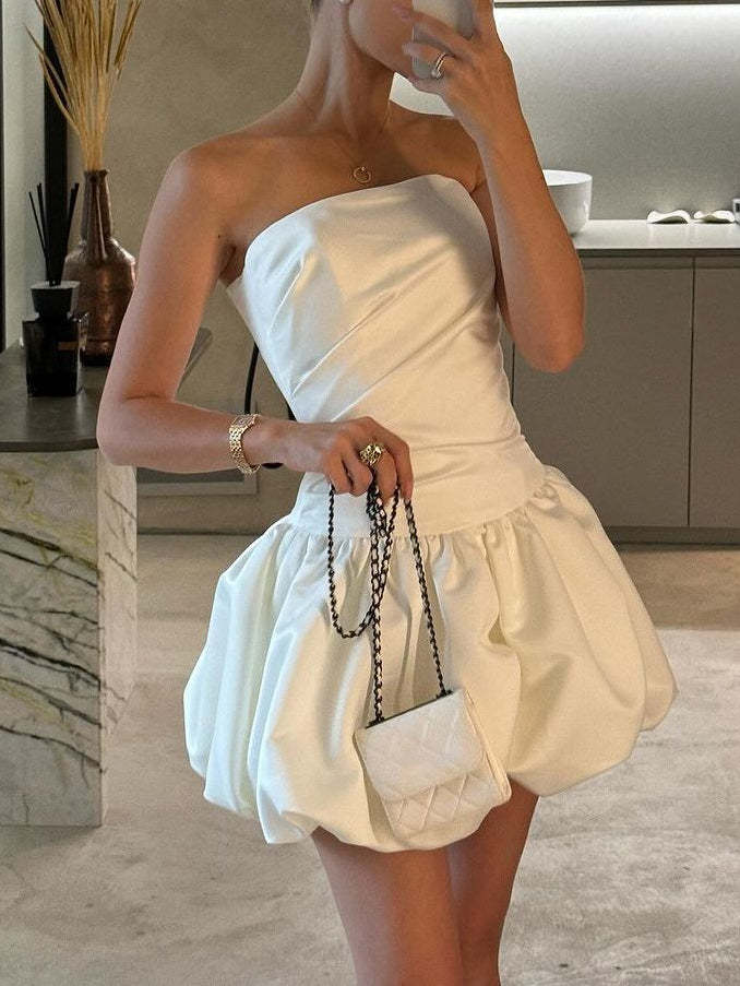 Elegant Strapless Mini A-Line Wedding Dress with Pleats