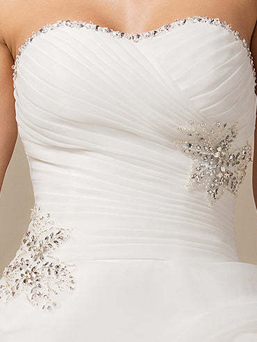Asymmetrical Strapless A-Line Princess Wedding Dress with Lace and Beading