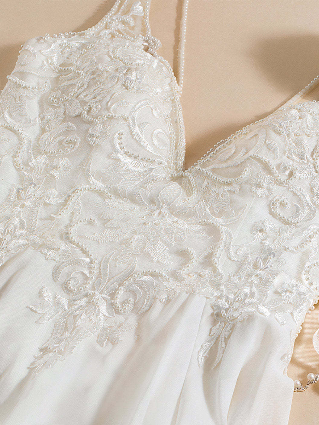 Unique Floor-Length A-Line Wedding Dress with Deep V-Neck, Sleeveless Princess Cut and Split Side, Featuring Appliques & Lace-BMbridal.UK