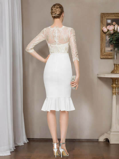 Knee-Length Lace Wedding Dress With Appliques and Half Sleeves