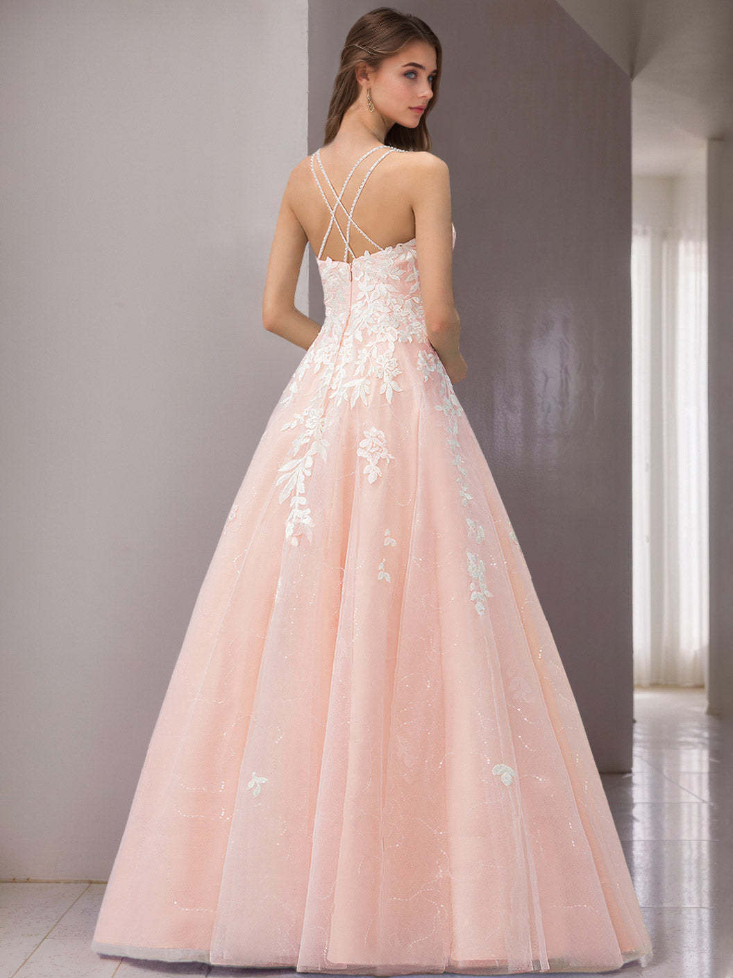 Spaghetti Strap Sleeveless A-Line Princess Wedding Dress with Lace and Appliques, Floor-Length