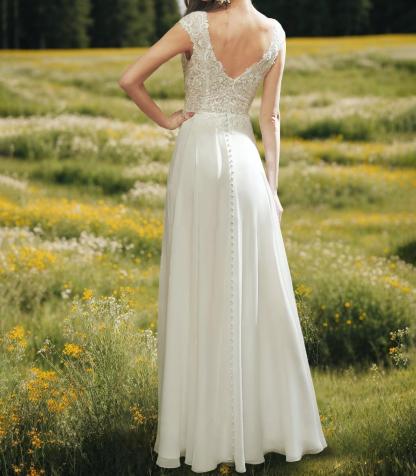 V-Neck Sleeveless A-Line Princess Wedding Dress with Appliques, Ankle-Length
