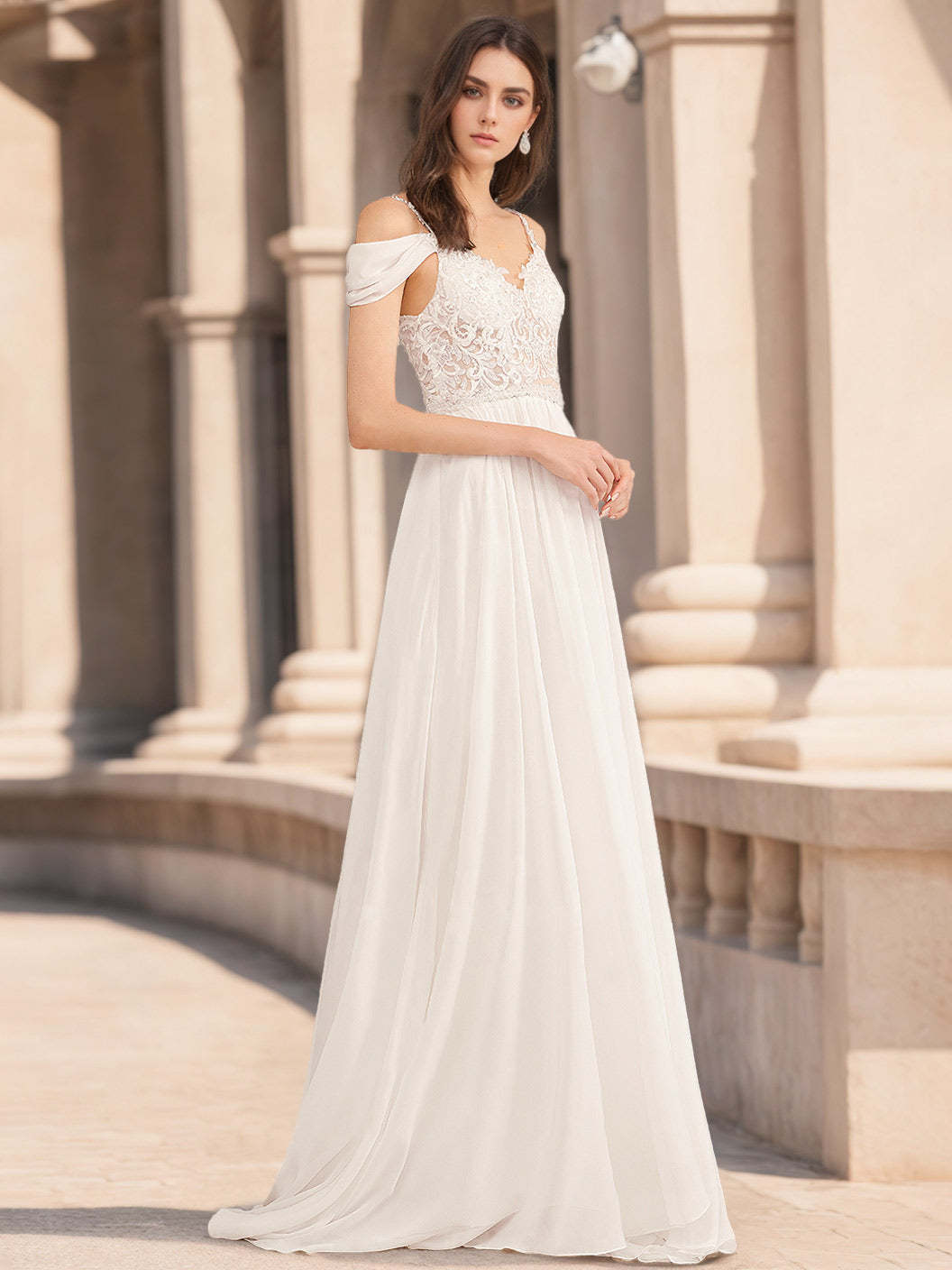 V-Neck Spaghetti Strap Sleeveless A-Line Princess Wedding Dress with Appliques & Sequins