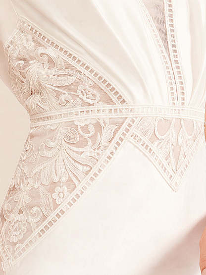 Princess A-Line Floor-Length Long Sleeveless Wedding Dress with Deep V-Neck and Lace