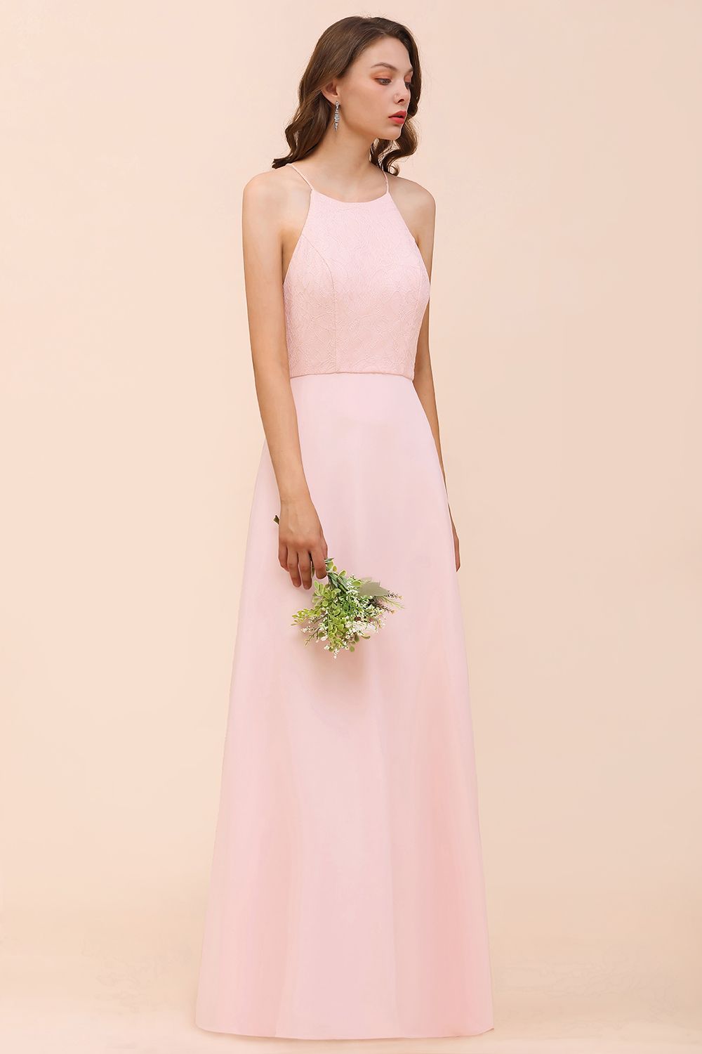 BMbridal Elegant Lace Spaghetti Straps Affordable Long Bridesmaid Dress-BMbridal