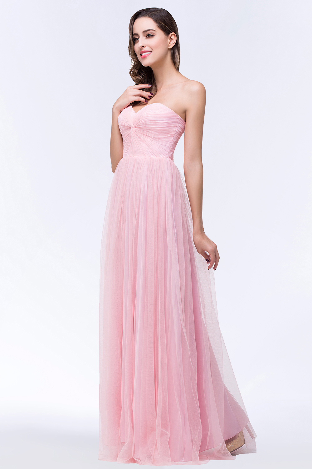 BMbridal Chic Tulle Ruffle Strapless Sweetheart Floor-Length Bridesmaid Dresses-BMbridal