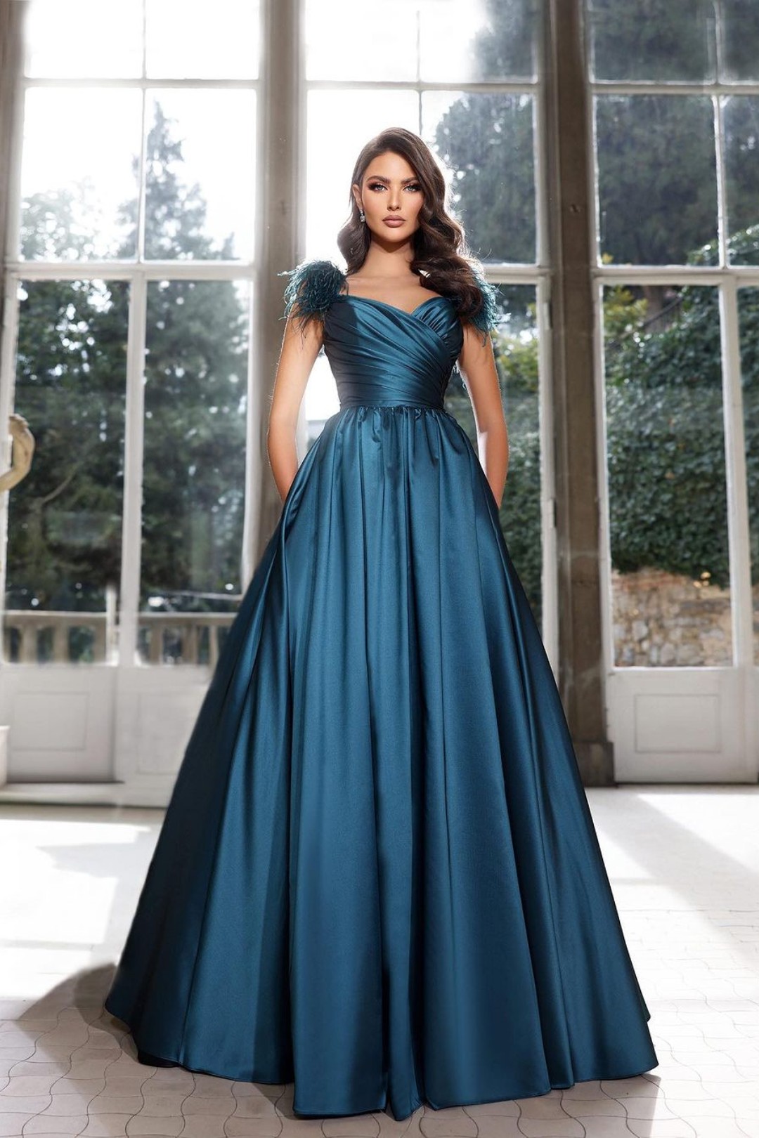 Tassel Sleeveless Straps A Line Long Prom Dress Pleated Dark Navy