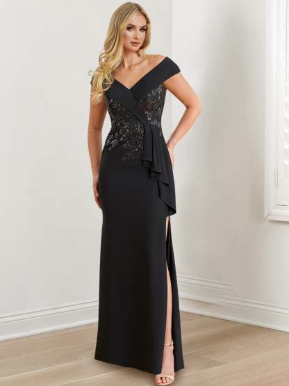 Floor-Length V-Neck Sheath/Column Gowns for the Mother of the Bride