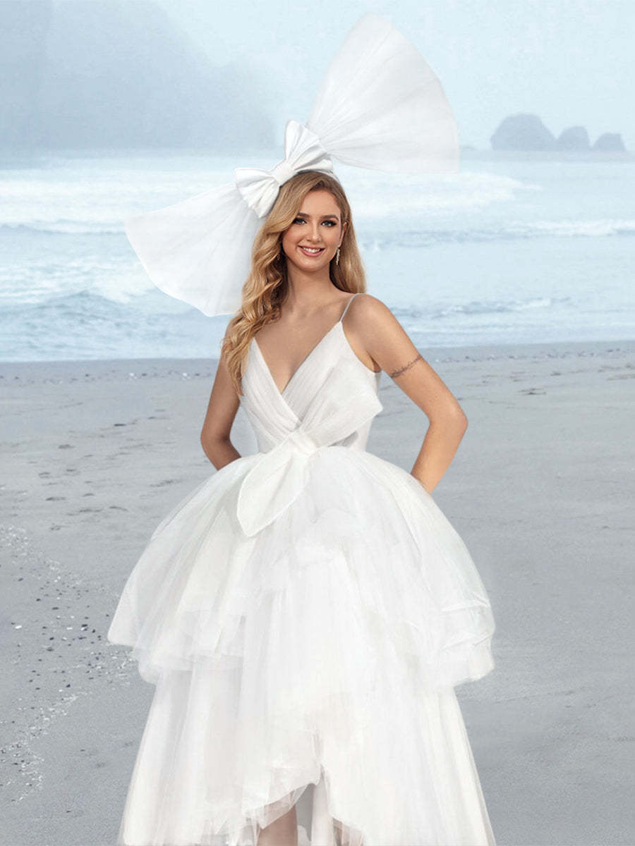 V-Neck Princess A-Line Tea-Length Bridal Gown