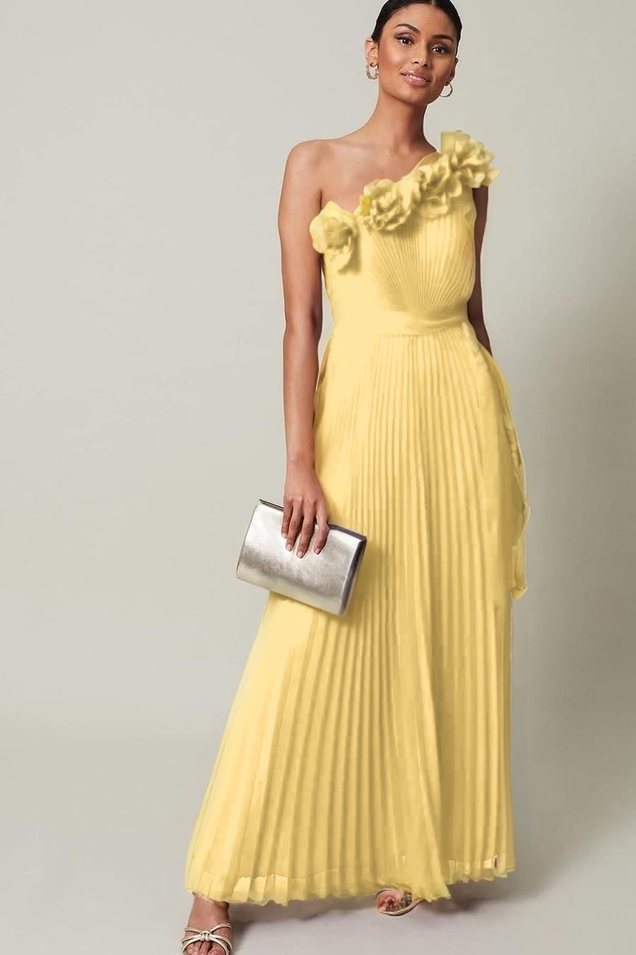 Chiffon One Shoulder Sleeveless Long Prom Dress With Pleated