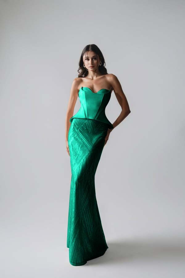 Sleeveless Strapless Long Mermaid Prom Dress With Pleated Sequins