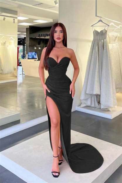 Sweetheart Sleeveless Split Mermaid Prom Dress With Pleated