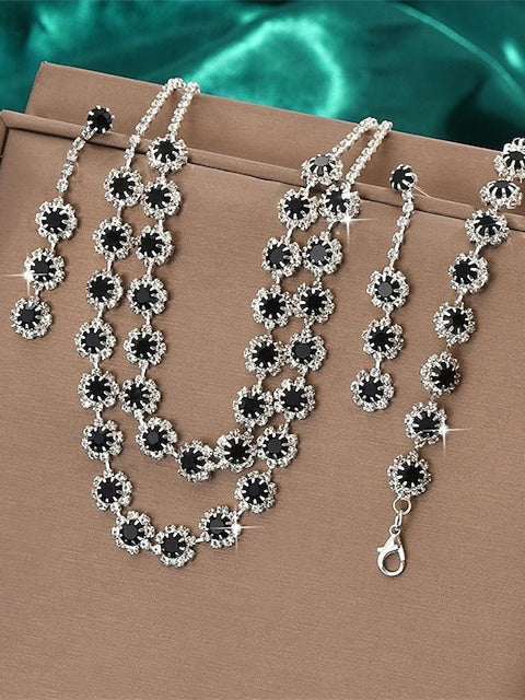 5-piece rhinestone jewelry set with alloy rings earrings and bracelets for women