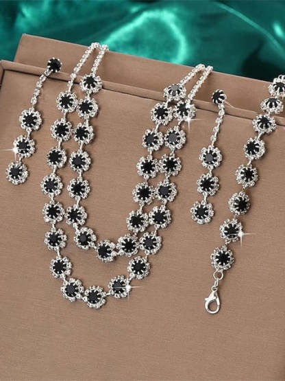 5-piece rhinestone jewelry set with alloy rings earrings and bracelets for women