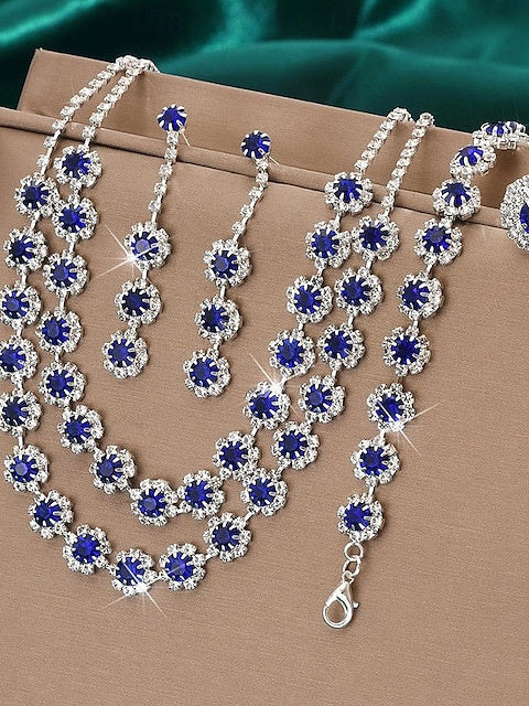 5-piece rhinestone jewelry set with alloy rings earrings and bracelets for women