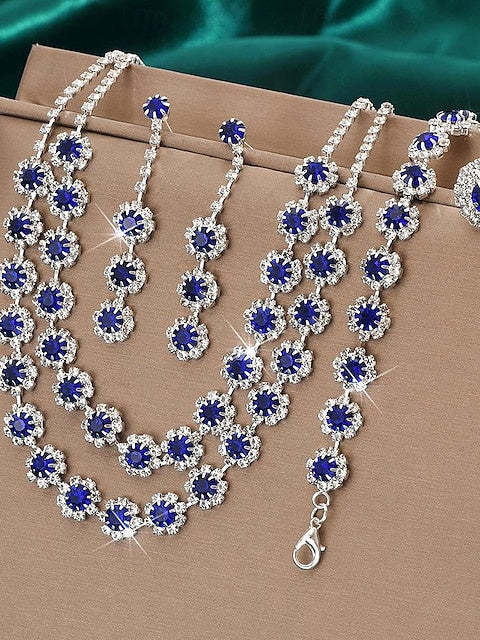 5-piece rhinestone jewelry set with alloy rings earrings and bracelets for women