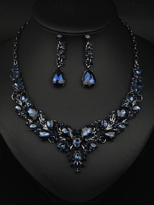 Elegant vintage women's jewelry set: 3-piece glass and alloy necklace with earrings for weddings and parties-BMbridal.UK