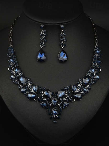 Elegant vintage women's jewelry set: 3-piece glass and alloy necklace with earrings for weddings and parties-BMbridal.UK
