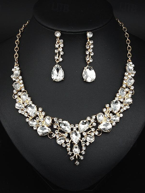 Elegant vintage women's jewelry set: 3-piece glass and alloy necklace with earrings for weddings and parties-BMbridal.UK