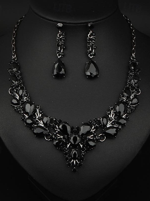 Elegant vintage women's jewelry set: 3-piece glass and alloy necklace with earrings for weddings and parties-BMbridal.UK