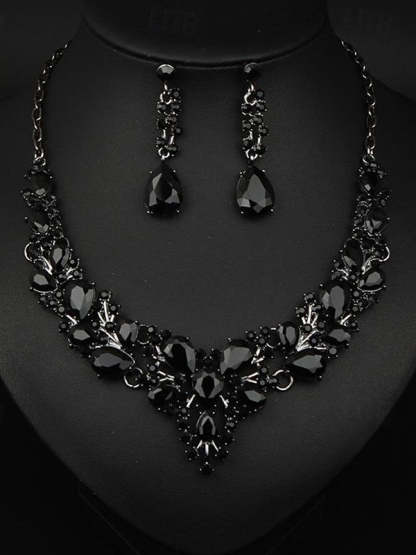 Elegant vintage women's jewelry set: 3-piece glass and alloy necklace with earrings for weddings and parties-BMbridal.UK