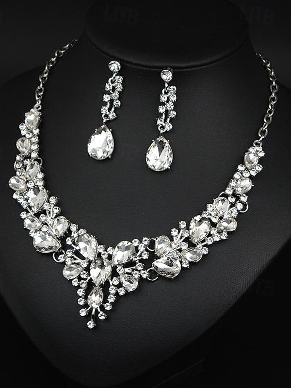 Elegant vintage women's jewelry set: 3-piece glass and alloy necklace with earrings for weddings and parties-BMbridal.UK