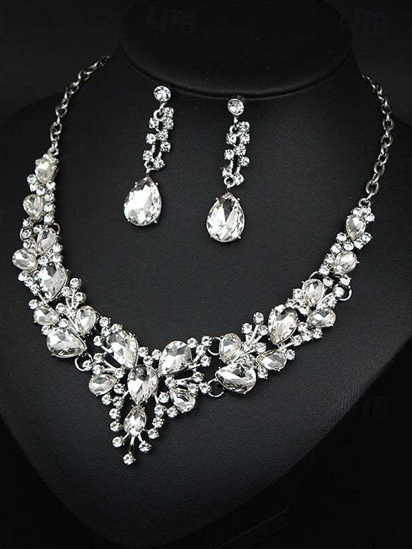 Elegant vintage women's jewelry set: 3-piece glass and alloy necklace with earrings for weddings and parties-BMbridal.UK