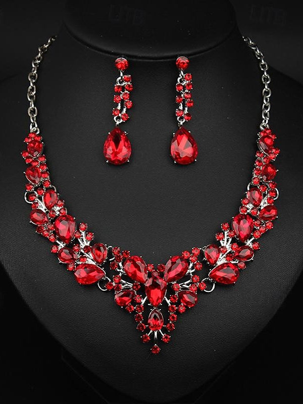 Elegant vintage women's jewelry set: 3-piece glass and alloy necklace with earrings for weddings and parties-BMbridal.UK