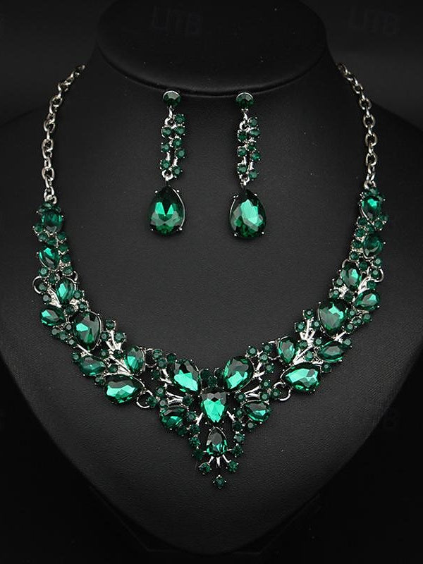 Elegant vintage women's jewelry set: 3-piece glass and alloy necklace with earrings for weddings and parties-BMbridal.UK