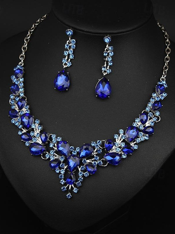 Elegant vintage women's jewelry set: 3-piece glass and alloy necklace with earrings for weddings and parties-BMbridal.UK
