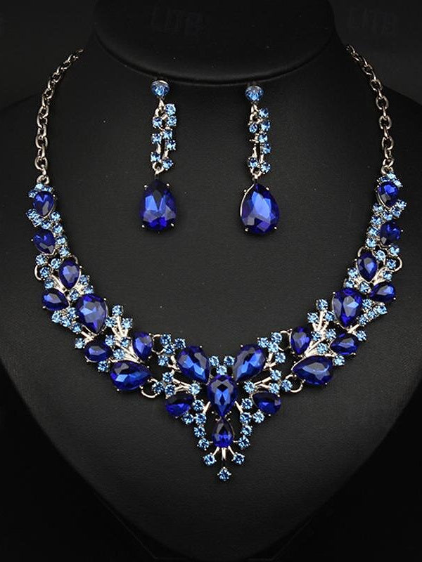 Elegant vintage women's jewelry set: 3-piece glass and alloy necklace with earrings for weddings and parties-BMbridal.UK