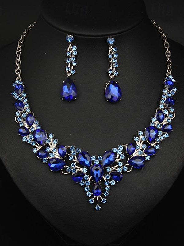 Elegant vintage women's jewelry set: 3-piece glass and alloy necklace with earrings for weddings and parties-BMbridal.UK
