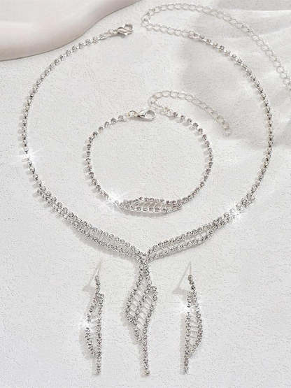 Elegant Vintage 4-Piece Rhinestone Jewelry Set for Women - Necklace Earrings Bracelets