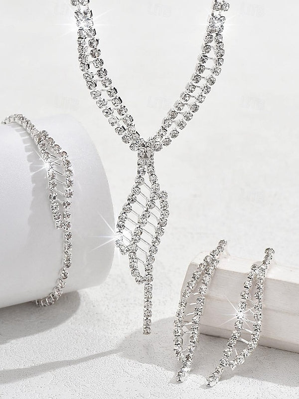 Elegant Vintage 4-Piece Rhinestone Jewelry Set for Women - Necklace Earrings Bracelets