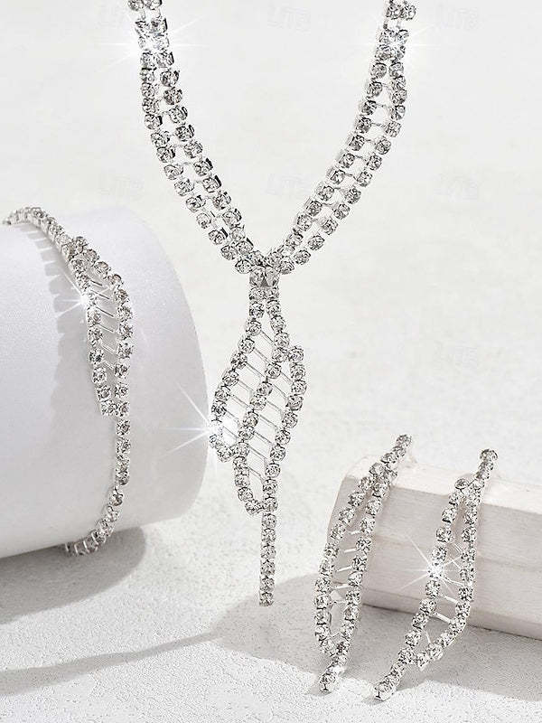 Elegant Vintage 4-Piece Rhinestone Jewelry Set for Women - Necklace Earrings Bracelets