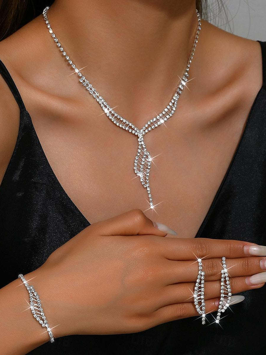 Elegant Vintage 4-Piece Rhinestone Jewelry Set for Women - Necklace Earrings Bracelets