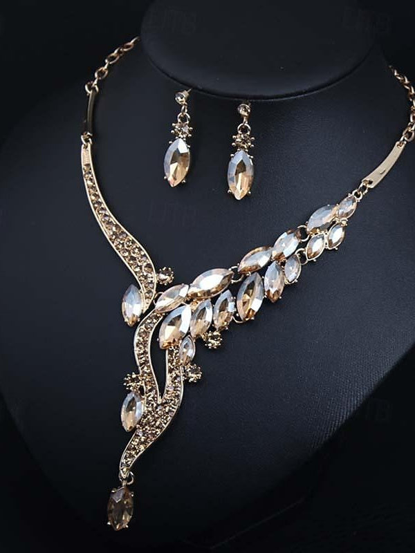 Vintage 3-piece Rhinestone Alloy Jewelry Set for Women - Earrings and Necklace