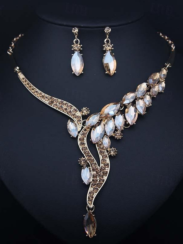 Vintage 3-piece Rhinestone Alloy Jewelry Set for Women - Earrings and Necklace