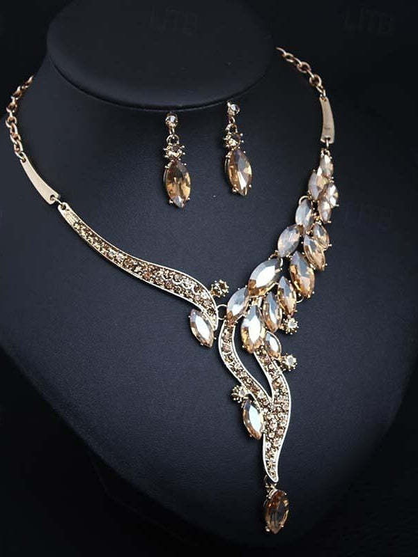 Vintage 3-piece Rhinestone Alloy Jewelry Set for Women - Earrings and Necklace