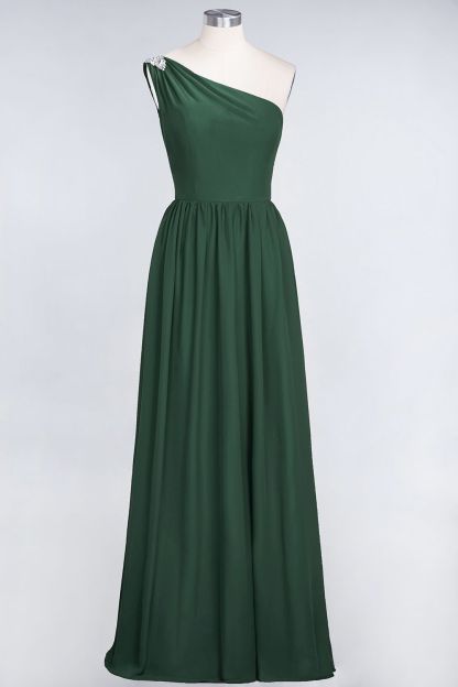 BMbridal Affordable Chiffon One-Shoulder Ruffle Bridesmaid Dress with Beadings-BMbridal