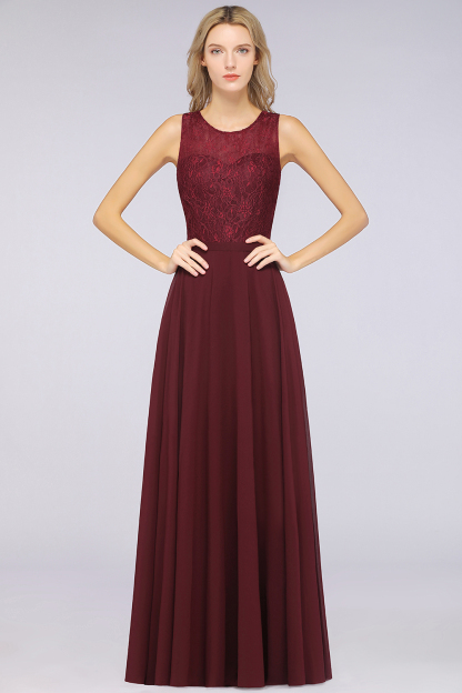 BMbridal Elegant Roud Neckline Sleeveless Burgundy Lace Bridesmaid Dress Online-BMbridal