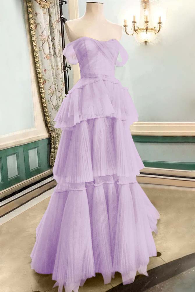 Strapless Off the Shoulder Sleeveless Long Prom Dress With Tulle