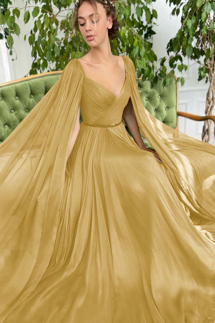 Elegant Green Long Sleeves Formal Belt Prom Dress Tulle With Split