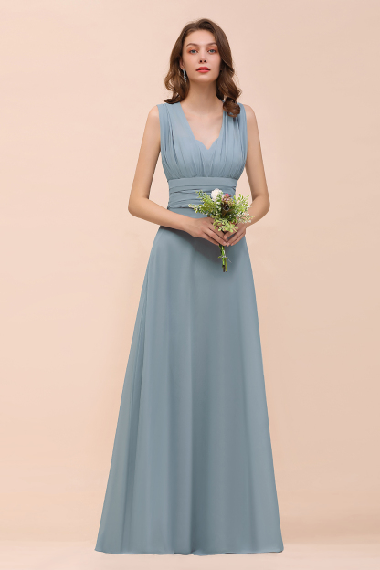 BMbridal New Arrival Dusty Blue Ruched Long Convertible Bridesmaid Dresses-BMbridal